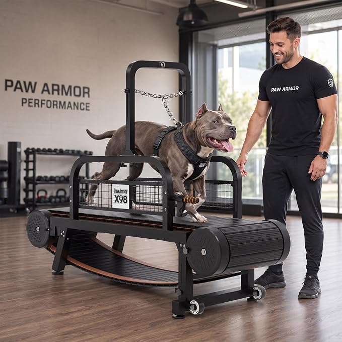 PawArmor Curved Dog Treadmill with Silicone Slats and Disc Brakes | Waterproof dirt-resistant track, adjustable incline, quiet aluminum hubs for indoor or...