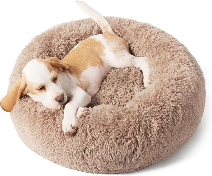 Bedsure Calming Small Dog Bed Donut Washable Cat＆Puppy Bed,23 inches Camel | Oprah Daily Award,Fluffy Faux Fur Round Cuddler,Anti-Slip Bottom,Anti-Anxiety...