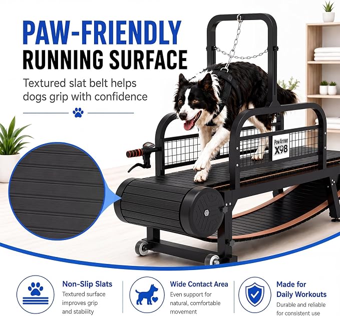 PawArmor Curved Dog Treadmill with Silicone Slats and Disc Brakes | Waterproof dirt-resistant track, adjustable incline, quiet aluminum hubs for indoor or...