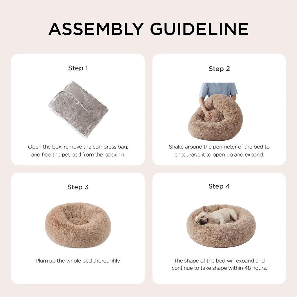 Bedsure Calming Small Dog Bed Donut Washable Cat＆Puppy Bed,23 inches Camel | Oprah Daily Award,Fluffy Faux Fur Round Cuddler,Anti-Slip Bottom,Anti-Anxiety...