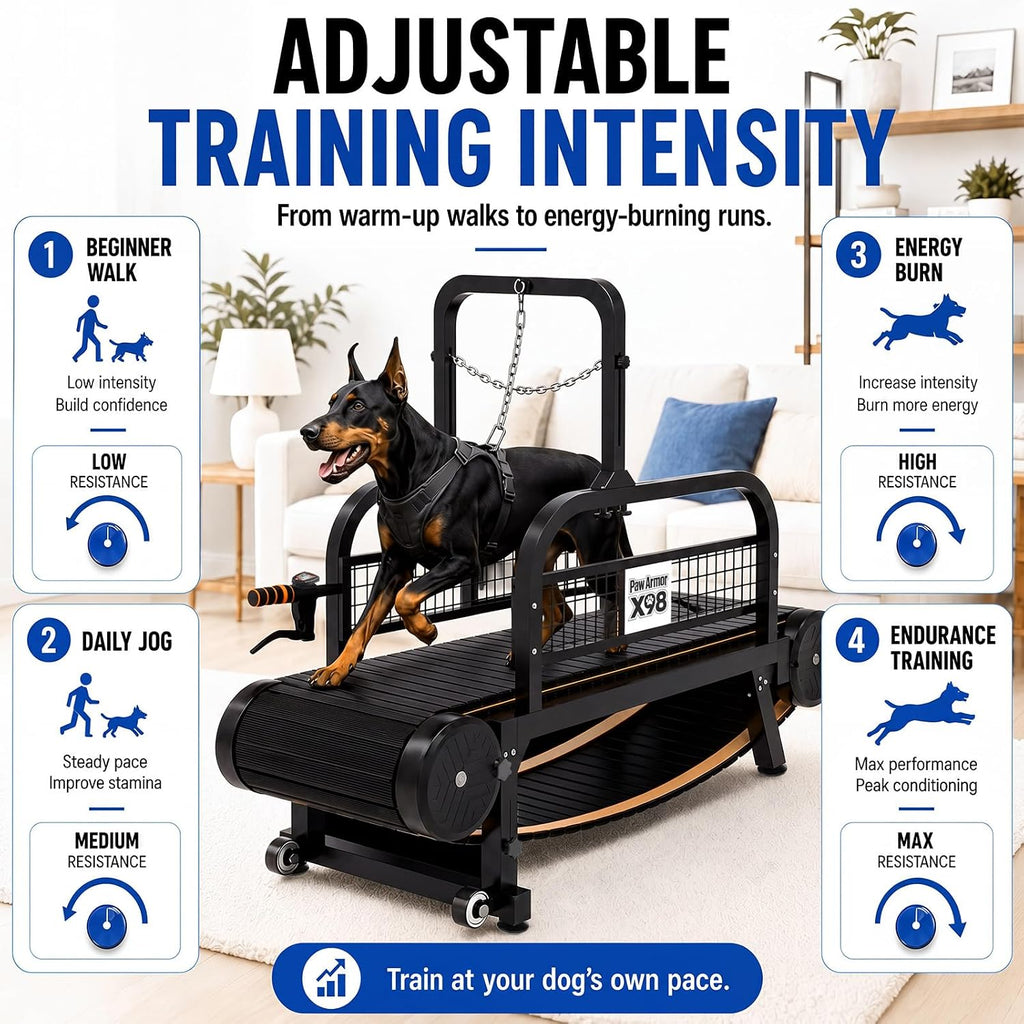 PawArmor Curved Dog Treadmill with Silicone Slats and Disc Brakes | Waterproof dirt-resistant track, adjustable incline, quiet aluminum hubs for indoor or...