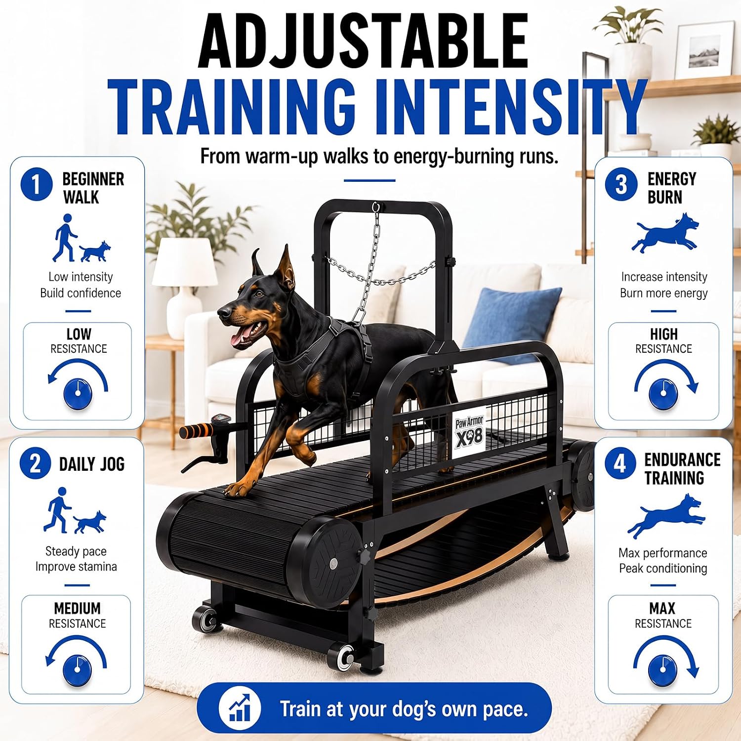 PawArmor Curved Dog Treadmill with Silicone Slats and Disc Brakes | Waterproof dirt-resistant track, adjustable incline, quiet aluminum hubs for indoor or...