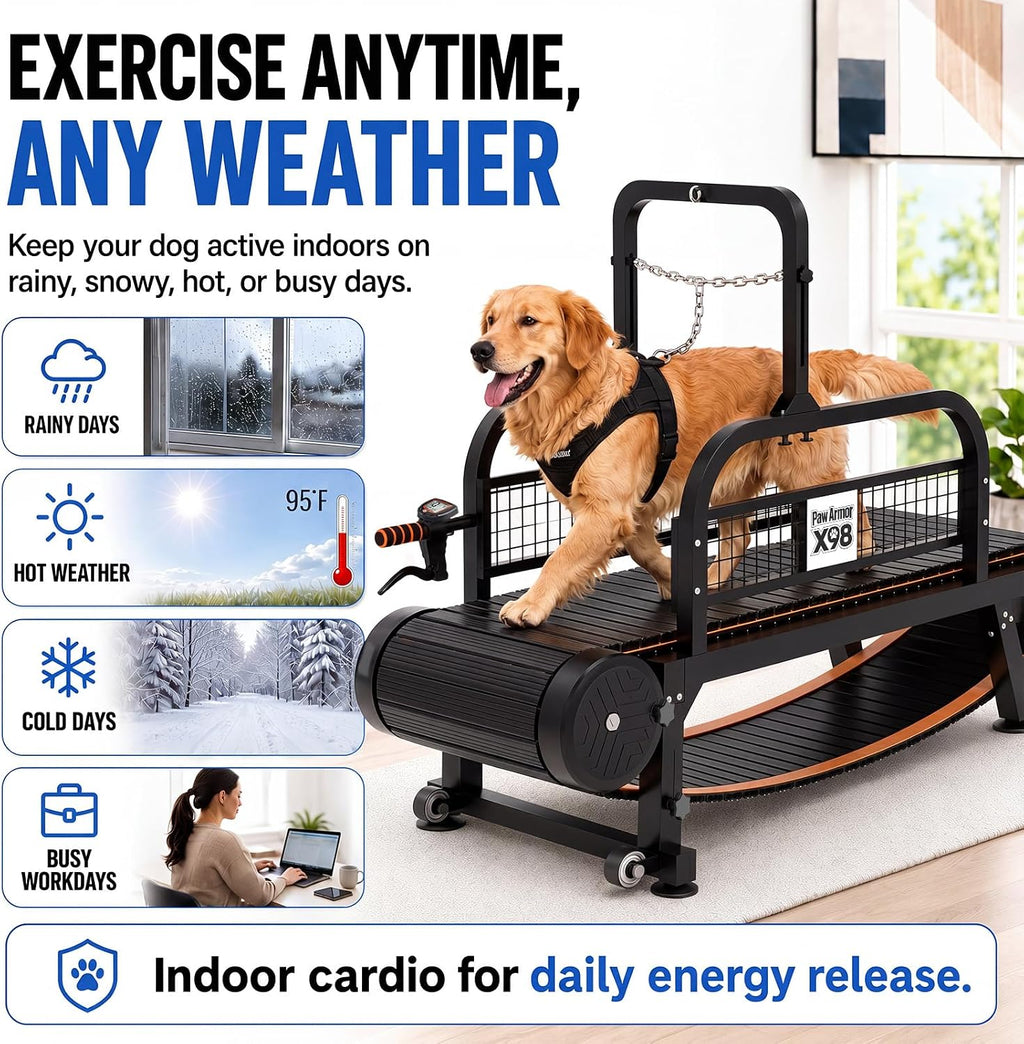 PawArmor Curved Dog Treadmill with Silicone Slats and Disc Brakes | Waterproof dirt-resistant track, adjustable incline, quiet aluminum hubs for indoor or...